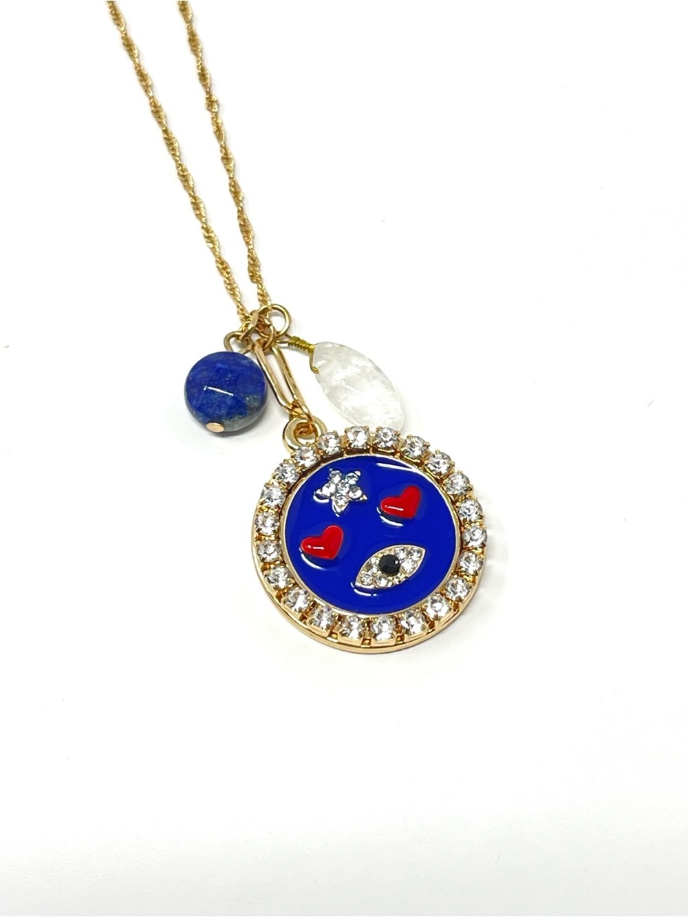 New Anthropologie Evil Eye Enamel Blue Charm Pendant Necklace Gold